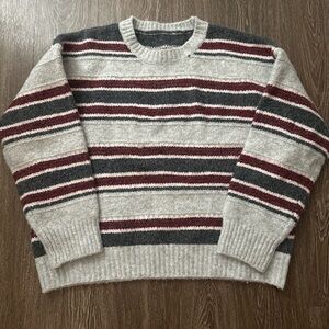 crewneck Stripe Sweater - Gray & Burgundy